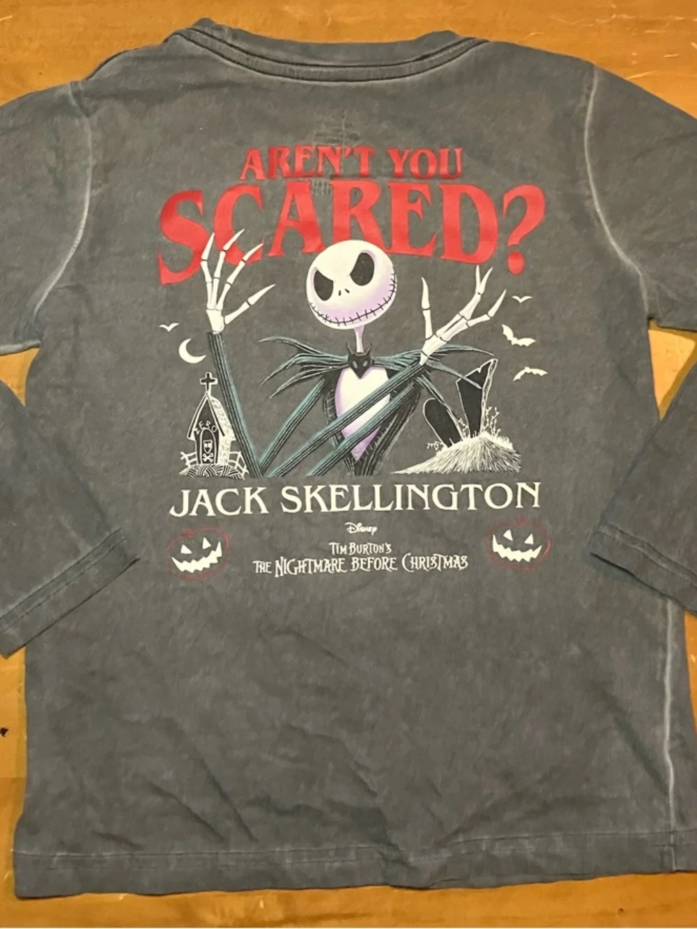 Disney “Worn” Gray Jack Skellington Long Sleeve Tee
